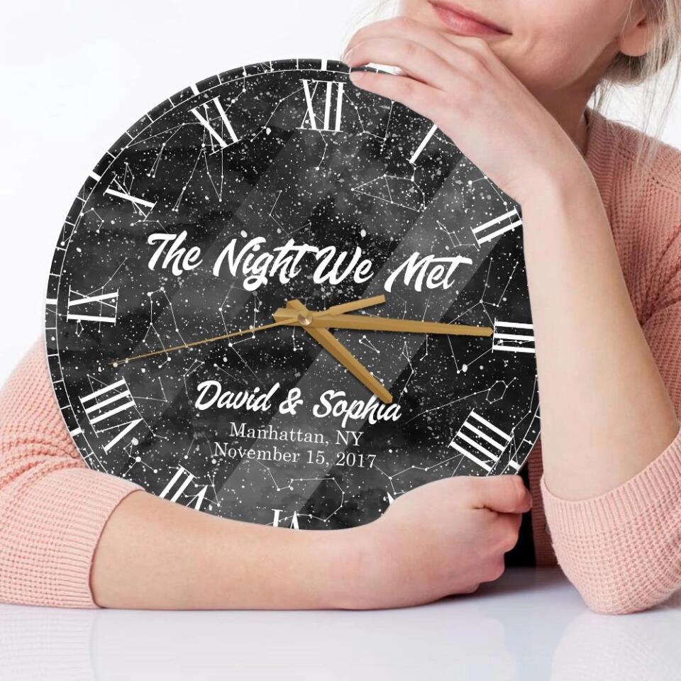 Couple Wooden Sign The Night We Met Wall Clock Custom Star Map Wall Clock Anniversary Gift