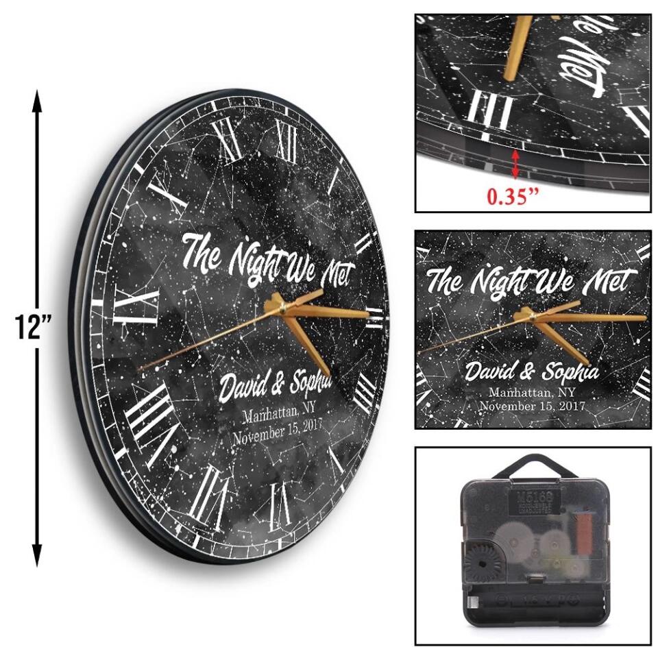 Couple Wooden Sign The Night We Met Wall Clock Custom Star Map Wall Clock Anniversary Gift