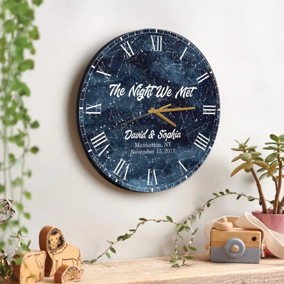Couple Wooden Sign The Night We Met Wall Clock Custom Star Map Wall Clock Anniversary Gift