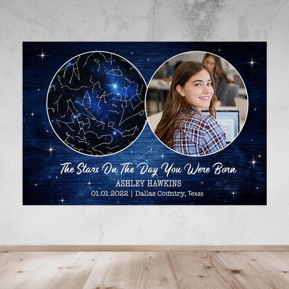 The Stars On The Day You Were Born - Personalized Star Map Canvas Poster - Wall Art Home Decor - Best Birthday Gifts for Girls Boys Dad Mom Wife Husband - 209IHPNPCA341