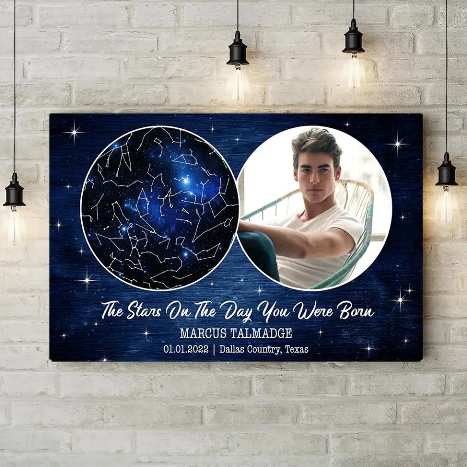 The Stars On The Day You Were Born - Personalized Star Map Canvas Poster - Birthday Gifts for Family