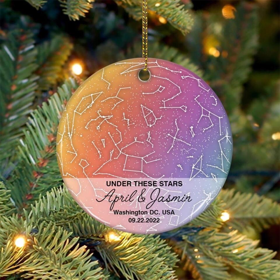 Under These Stars Personalized Star Map Ornament Christmas Gift for Lesbian Couple