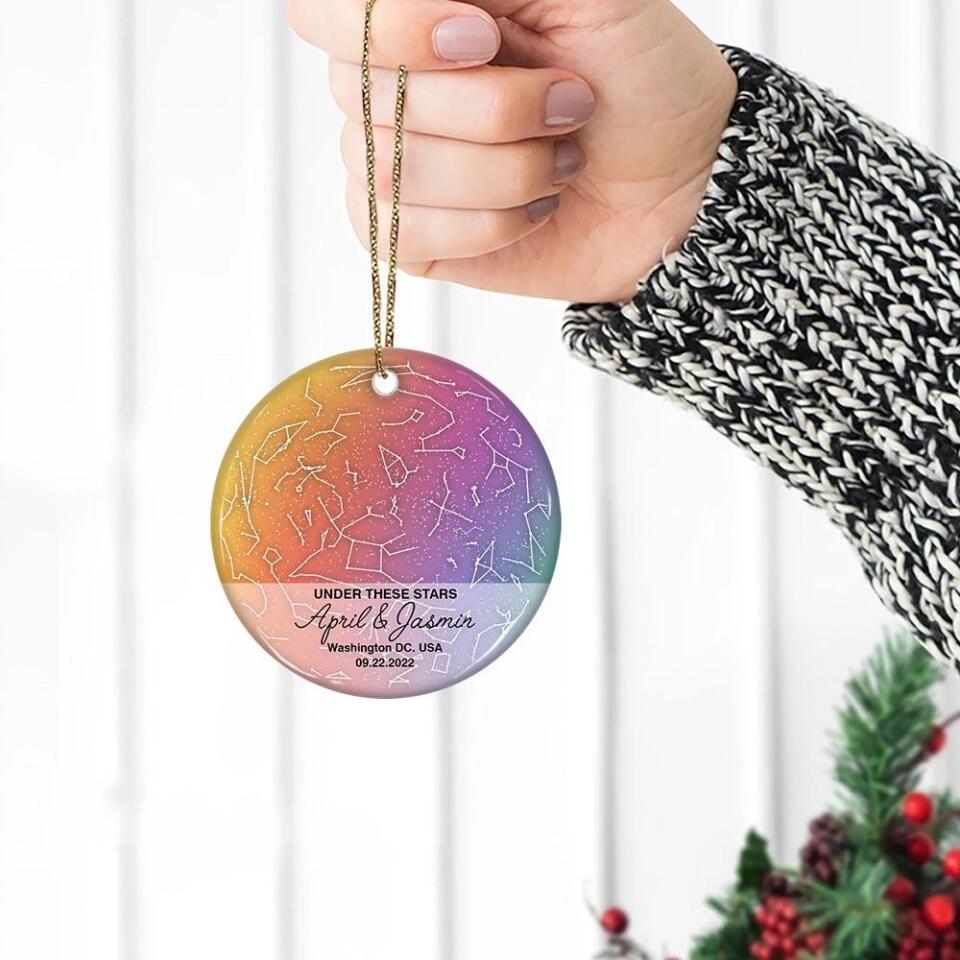 Under These Stars Personalized Star Map Ornament Christmas Gift for Lesbian Couple