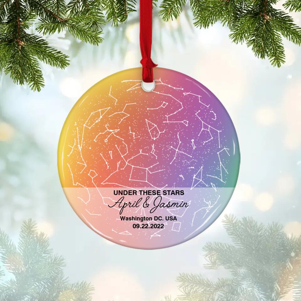 Under These Stars Personalized Star Map Ornament Christmas Gift for Lesbian Couple
