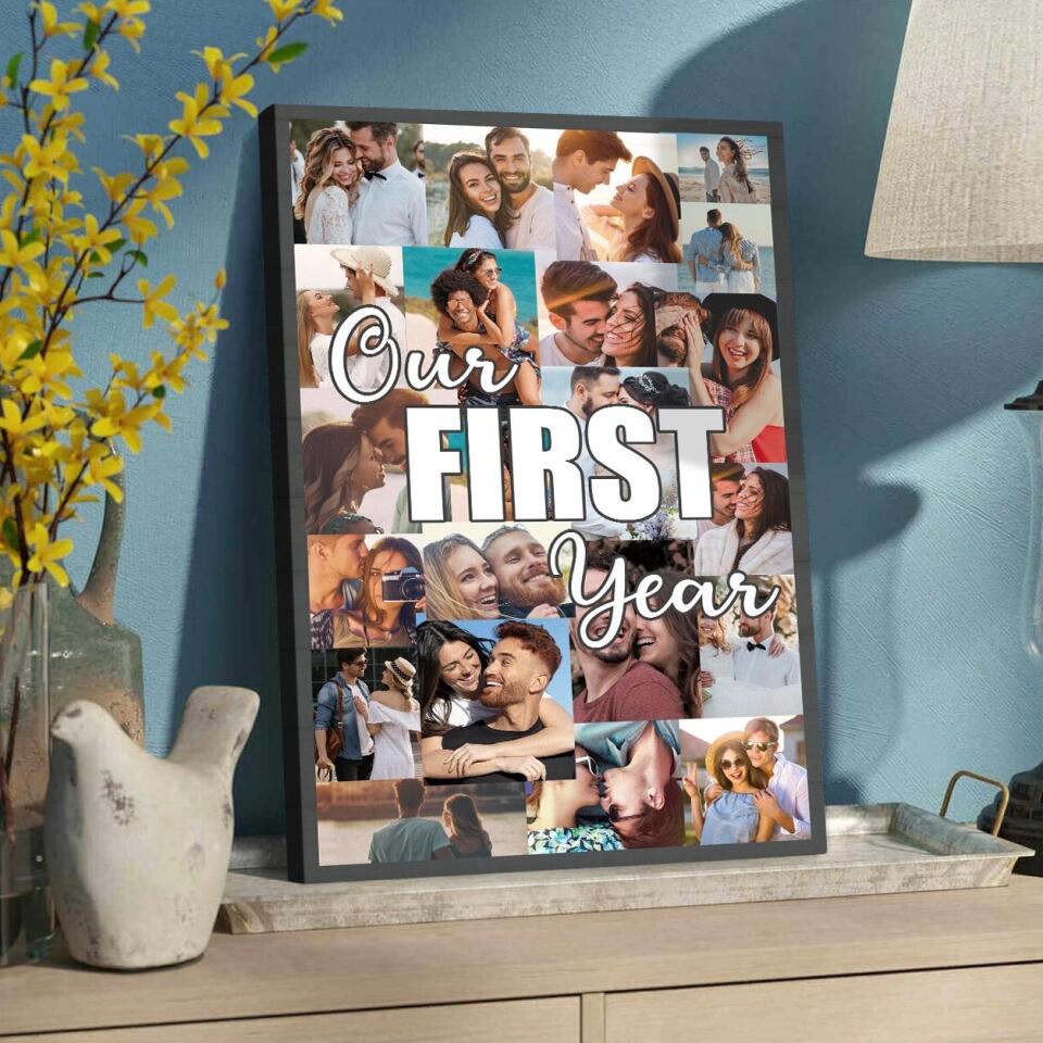 Our First Year Photo Collage Custom Canvas Poster 1 Year Anniversary Gift For Couples
