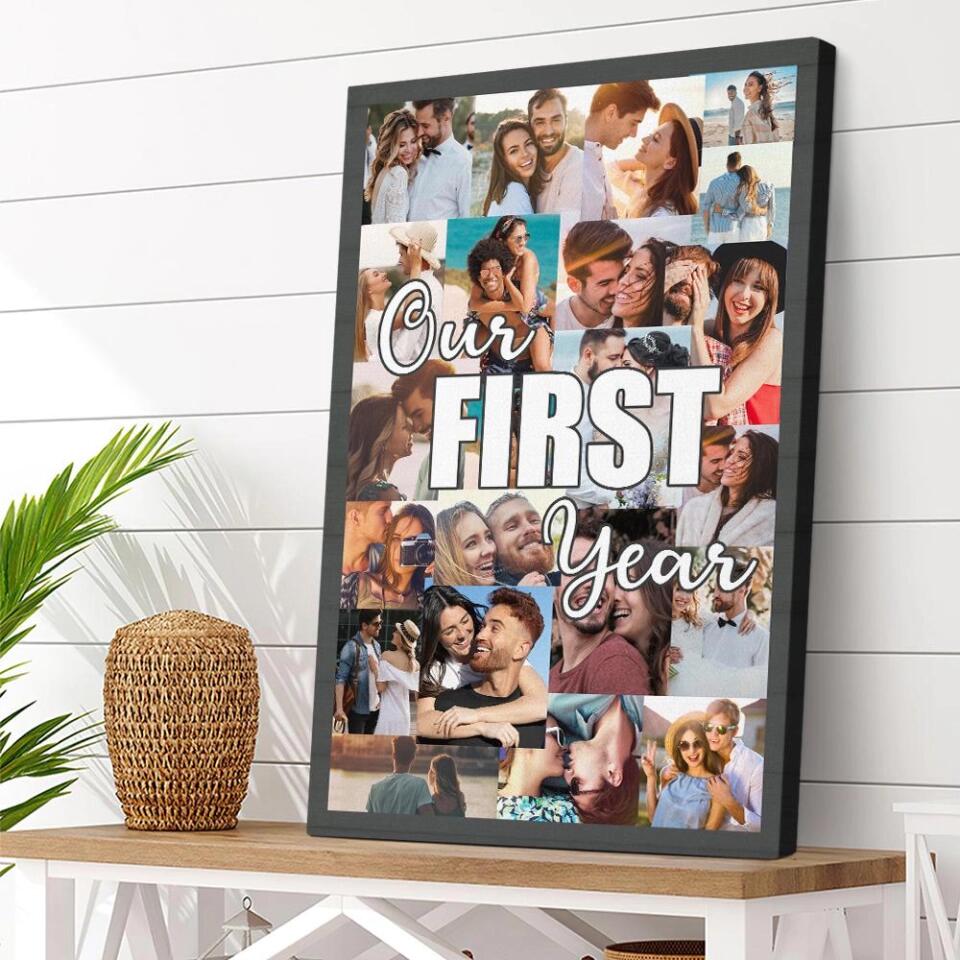 Our First Year Photo Collage Custom Canvas Poster 1 Year Anniversary Gift For Couples