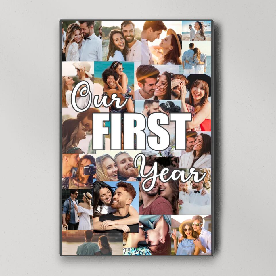 Our First Year Photo Collage Custom Canvas Poster 1 Year Anniversary Gift For Couples