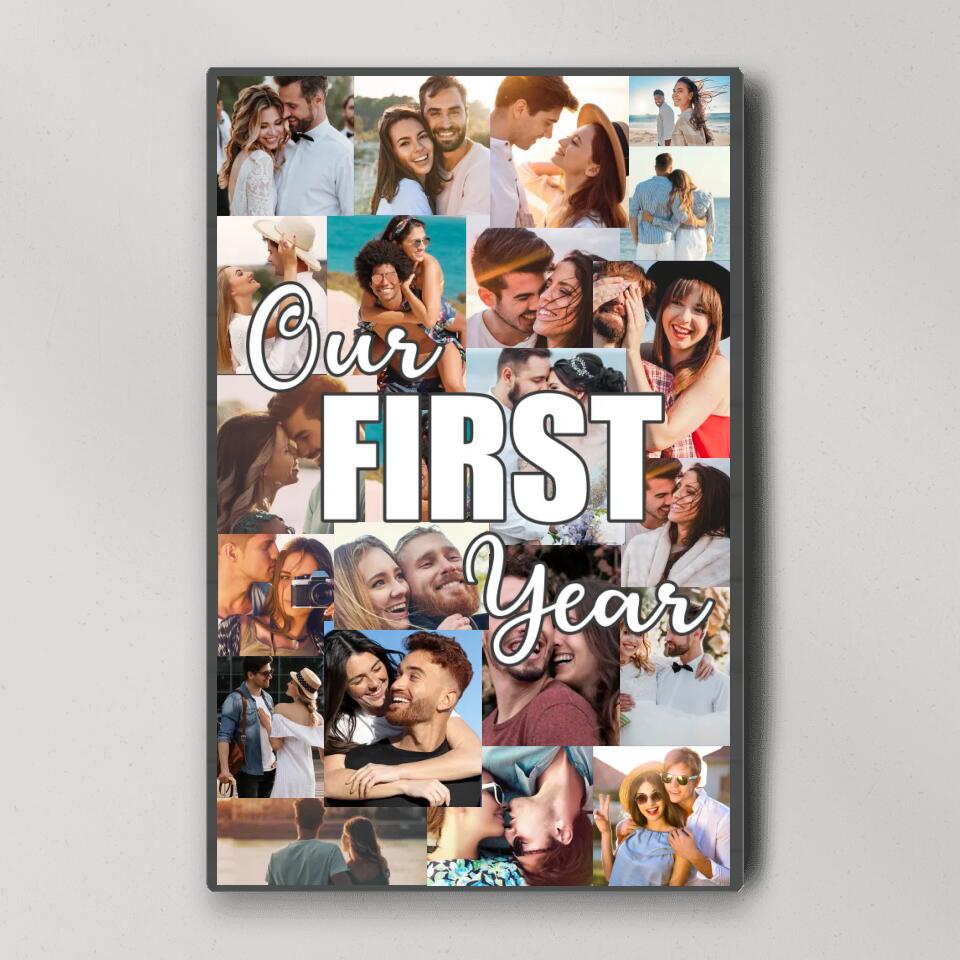 Our First Year Photo Collage Custom Canvas Poster 1 Year Anniversary Gift For Couples