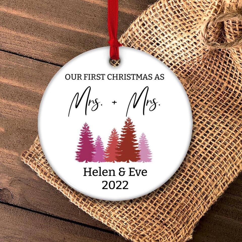 Our First Christmas As Mrs And Mrs Custom Ornament Christmas Gift For Lesbian Couple