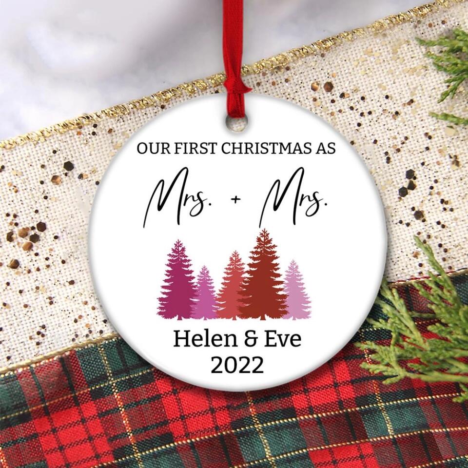 Our First Christmas As Mrs & Mrs 2022 - Ceramic/Aluminium Ornament - Personalized Name - Christmas Gift for Lesbian Couple - 210ICNNPOR041