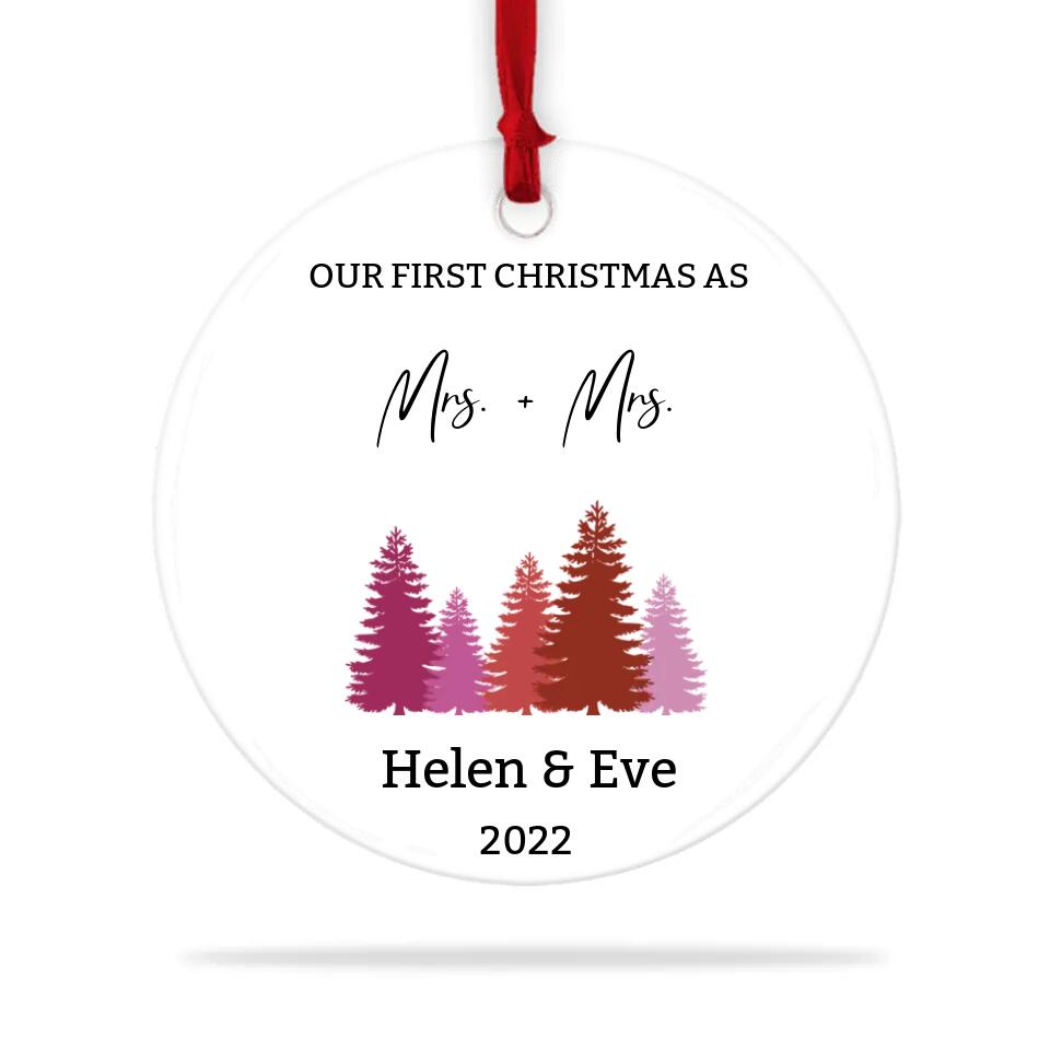 Our First Christmas As Mrs &amp; Mrs 2022 - Ceramic/Aluminium Ornament - Personalized Name - Christmas Gift for Lesbian Couple - 210ICNNPOR041