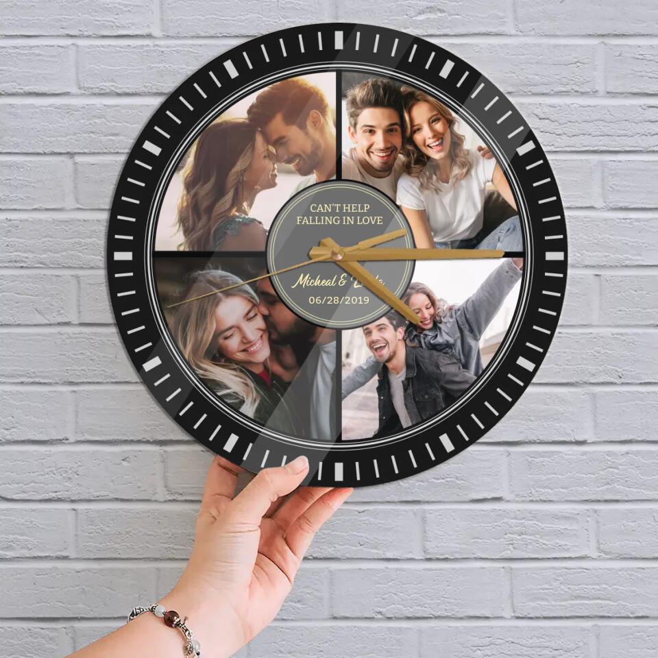 Couple Wooden Sign Can't Help Falling In Love - Custom Vinyl Record Wall Clock - Best Anniversary Gift for Couple