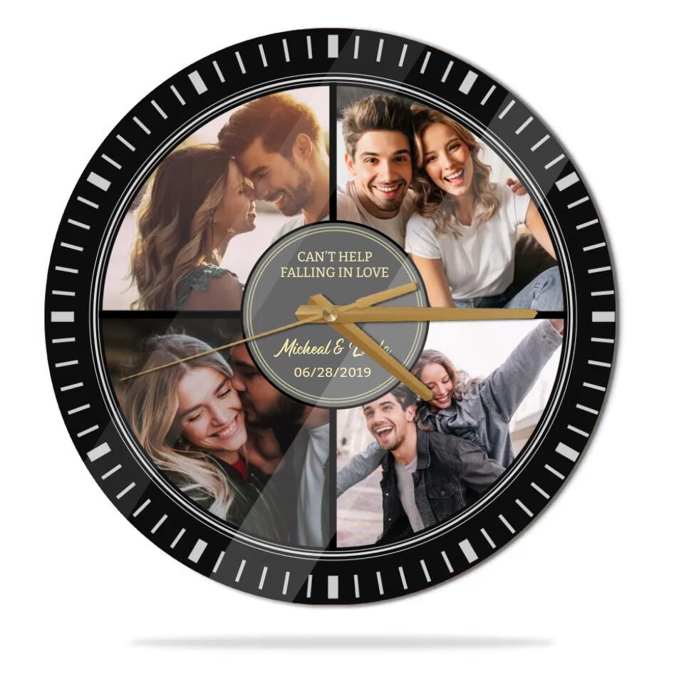 Couple Wooden Sign Can't Help Falling In Love - Custom Vinyl Record Wall Clock - Best Anniversary Gift for Couple