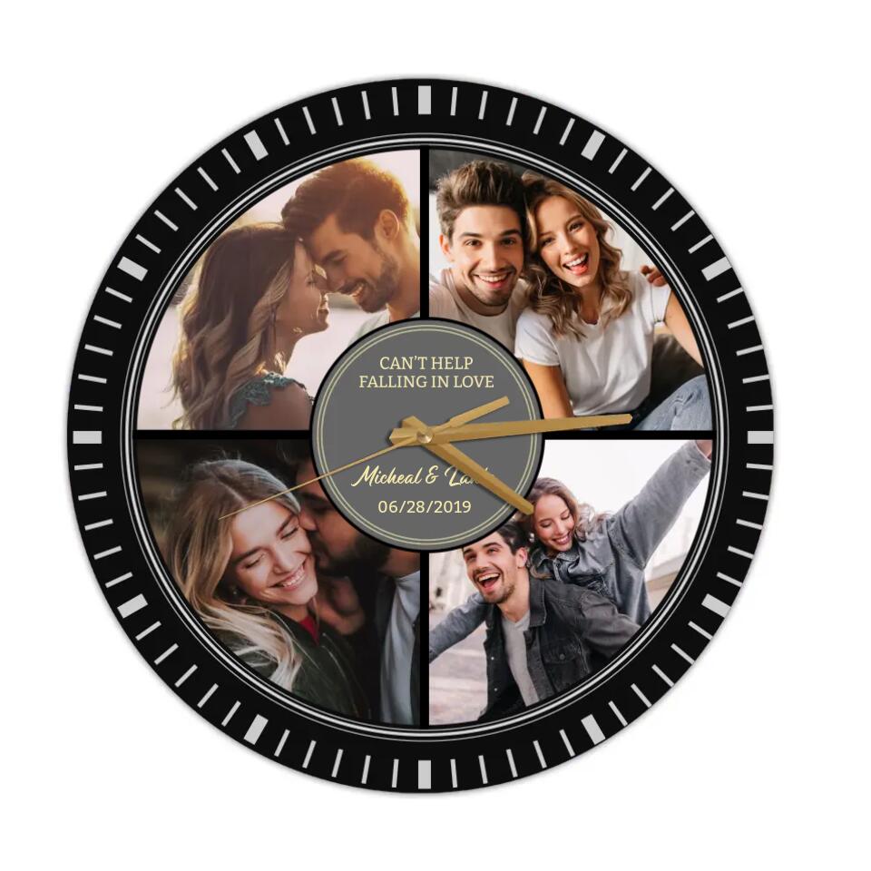 Couple Wooden Sign Can't Help Falling In Love - Custom Vinyl Record Wall Clock - Best Anniversary Gift for Couple