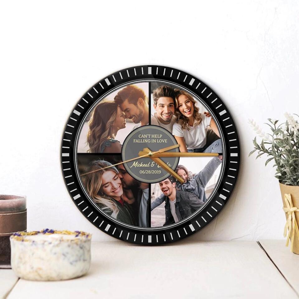 Couple Wooden Sign Can't Help Falling In Love - Custom Vinyl Record Wall Clock - Best Anniversary Gift for Couple