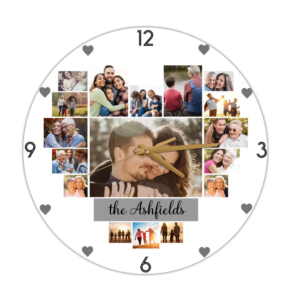 Couple Wooden Sign Custom Photo Collage - Personalized Upload Image Wall Clock - Gift for Couples, Husband And Wife