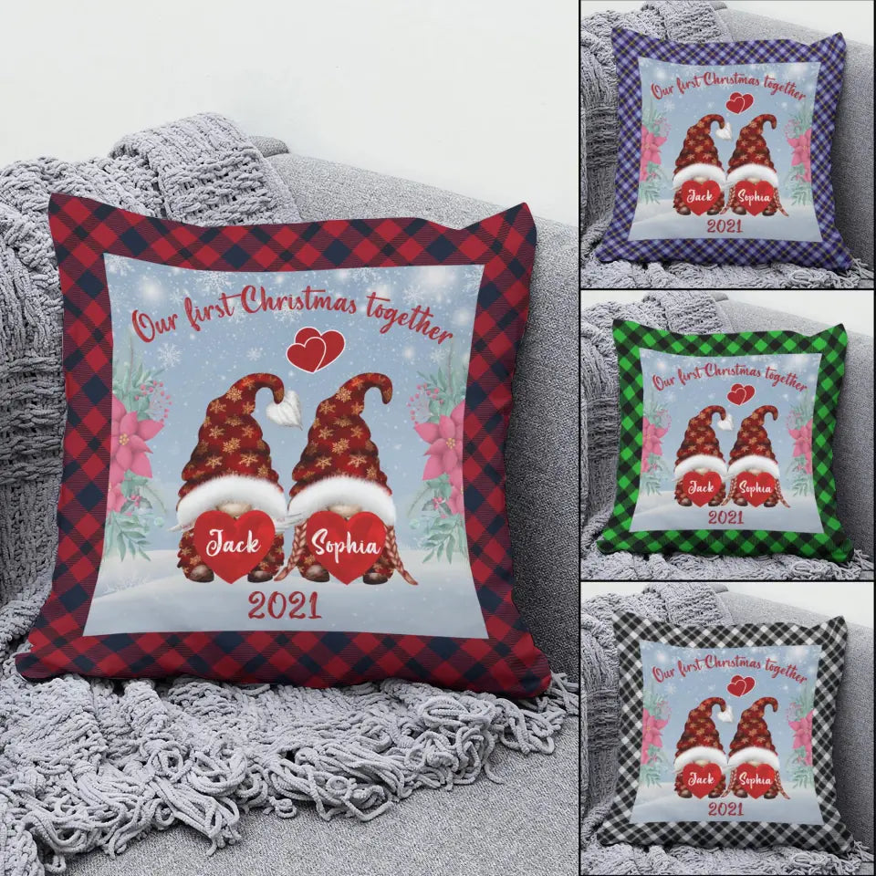 Gnomes Our First Christmas Together Custom Pillow Christmas Gifts For Couples