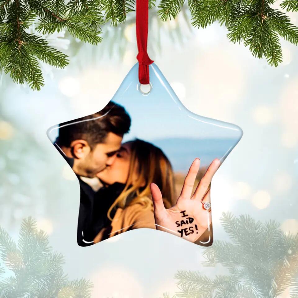 The Start Of Us - Personalized Photo Ceramic Ornament - Gift For Him, Her