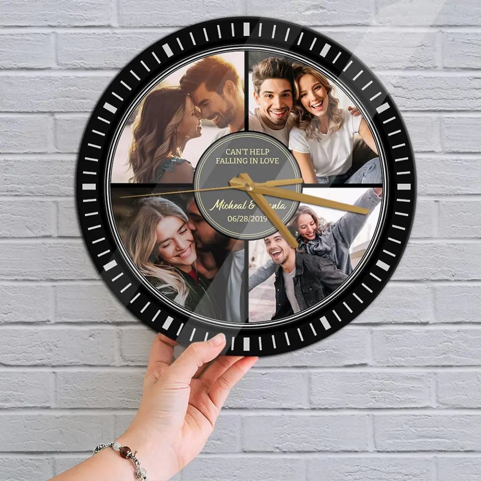 Couple Wooden Sign Can't Help Falling In Love - Custom Vinyl Record Wall Clock - Best Anniversary Gift for Couple