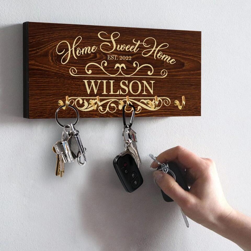 Home Sweet Home - House Warming Present Idea - Custom Key Holder - Anniversary Gift For Parents