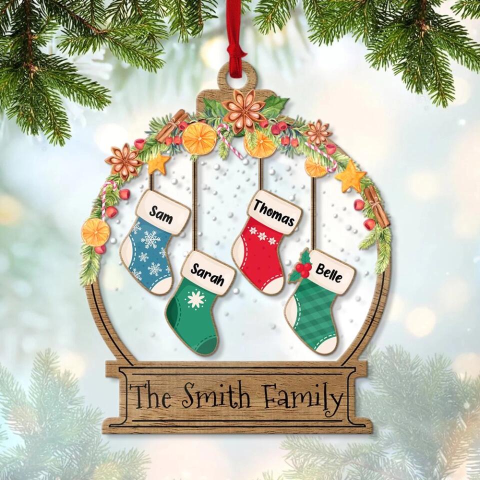 Christmas Laurel Wreath And Socks - Housewarming Gifts - Custom Ornament - Christmas Gift