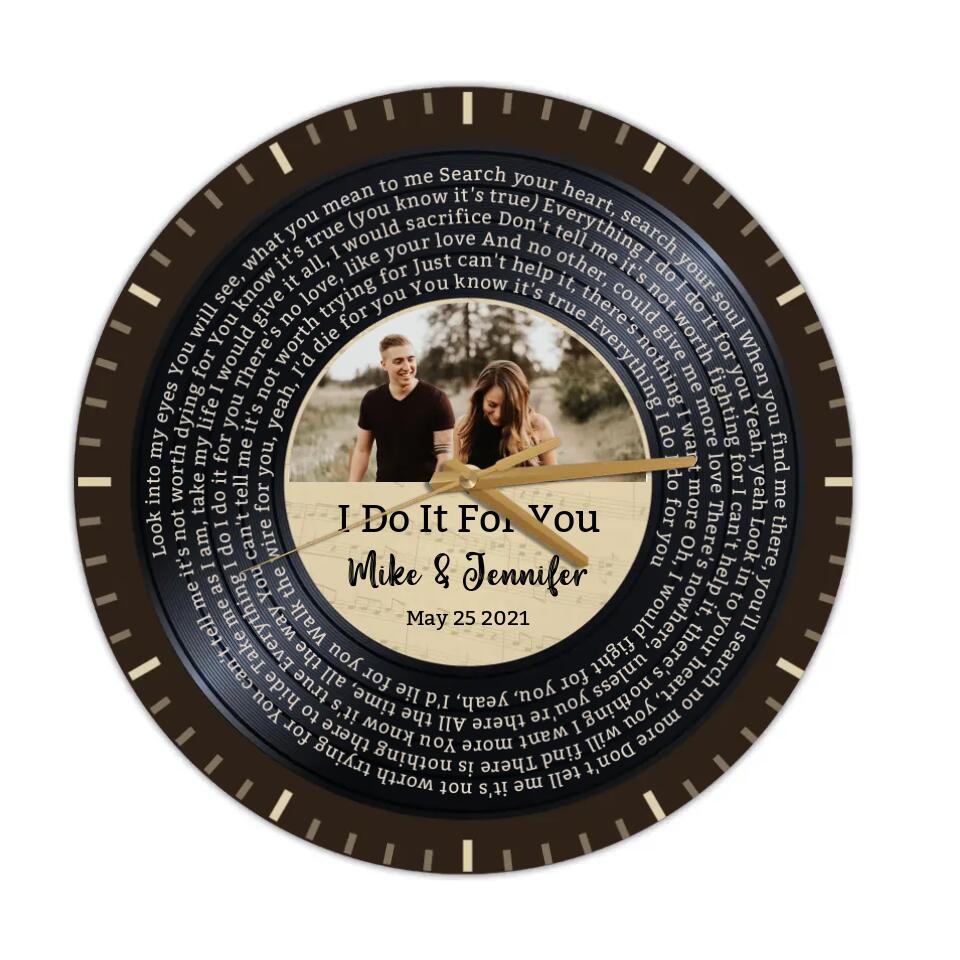 Couple Wooden Sign Personalized Valentine Gifts - I Do It For You - Personalized Upload Photo & Lyrics Wall Clock - Home Decor - Gift for Couples