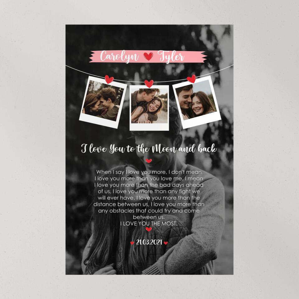 I Love You To The Moon And Back Love Quote Custom Canvas Poster Anniversary Gift For Couples