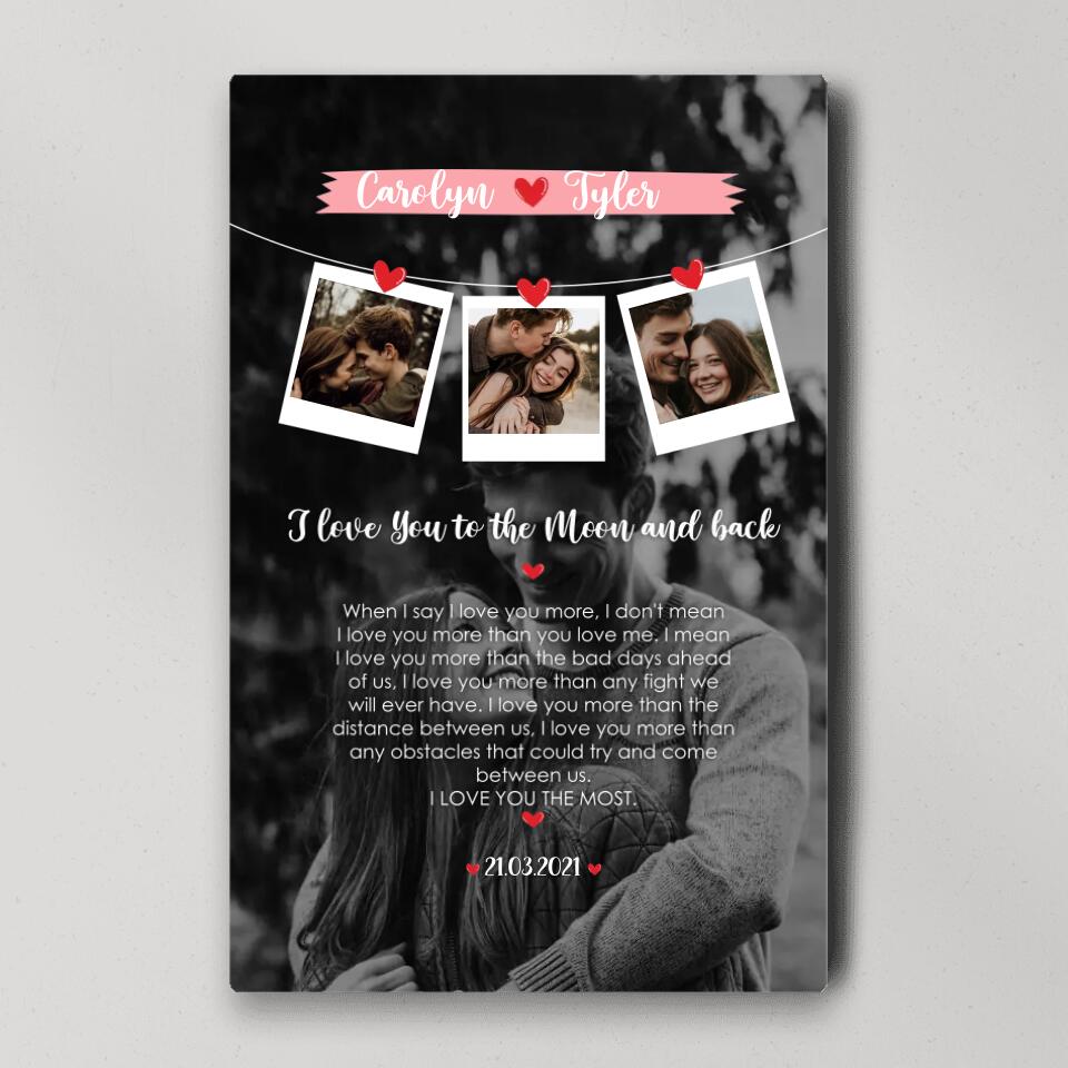 I Love You To The Moon And Back Love Quote Custom Canvas Poster Anniversary Gift For Couples