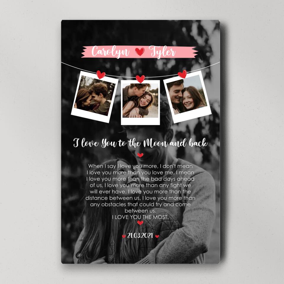 I Love You To The Moon And Back Love Quote Custom Canvas Poster Anniversary Gift For Couples