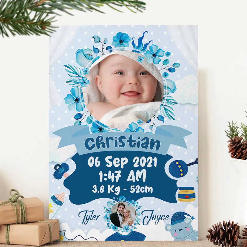 Newborn Baby With Date Of Birth Custom Canvas Poster First Birthday Themes Gift