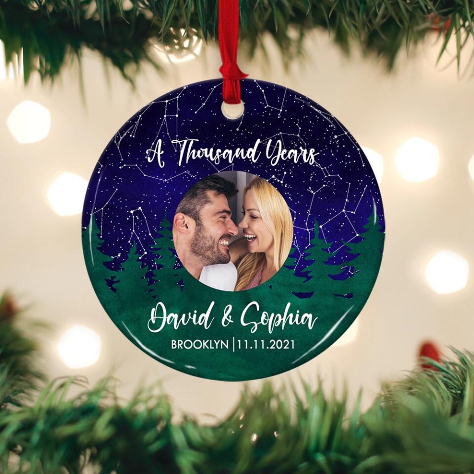 Night Star Map, Custom Favorite Song & Photo - Personalized Ceramic Ornament