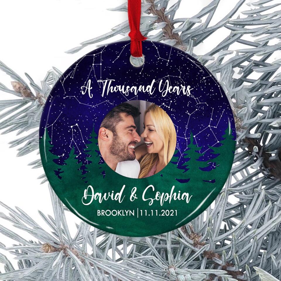 Night Star Map, Custom Favorite Song & Photo - Personalized Ceramic Ornament