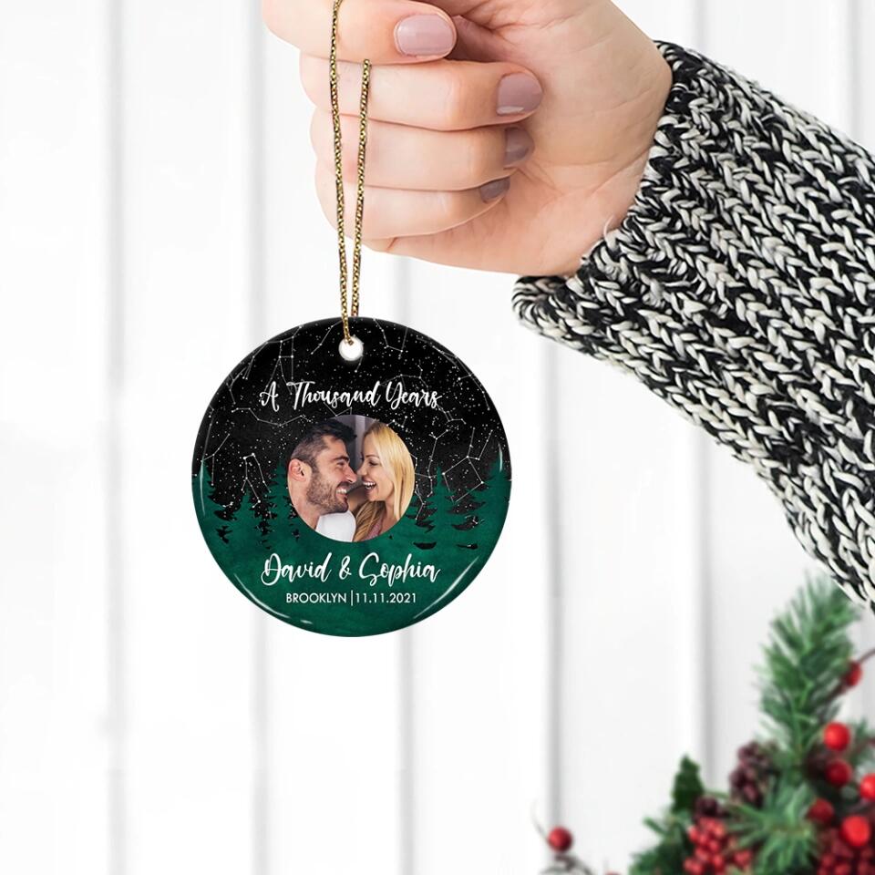 Night Star Map, Custom Favorite Song & Photo - Personalized Ceramic Ornament
