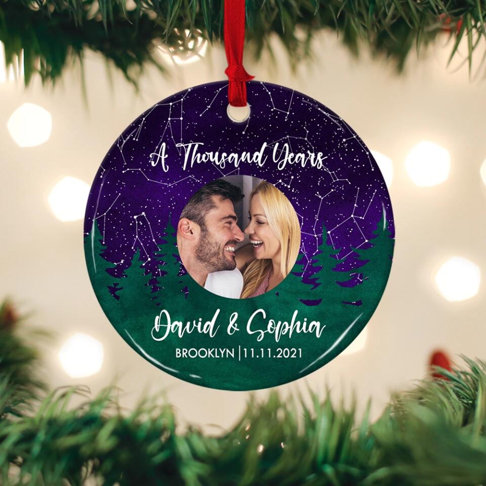 Night Star Map, Custom Favorite Song & Photo - Personalized Ceramic Ornament