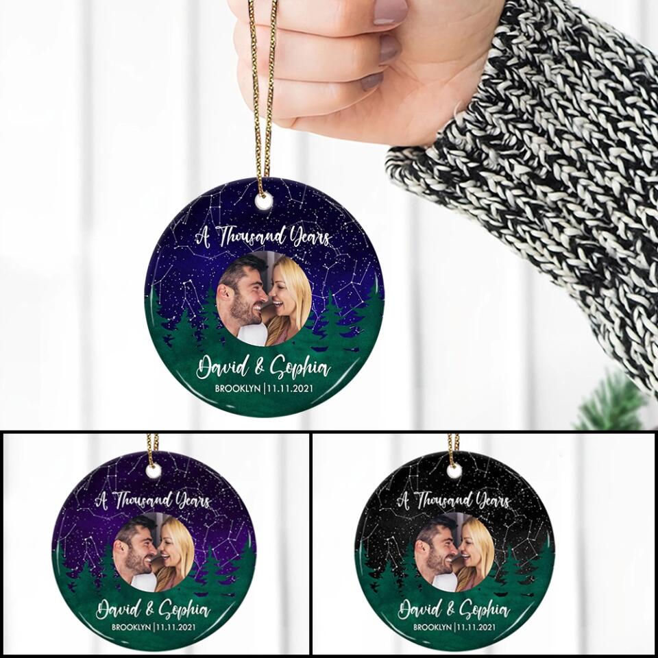 Night Star Map, Custom Favorite Song & Photo - Personalized Ceramic Ornament