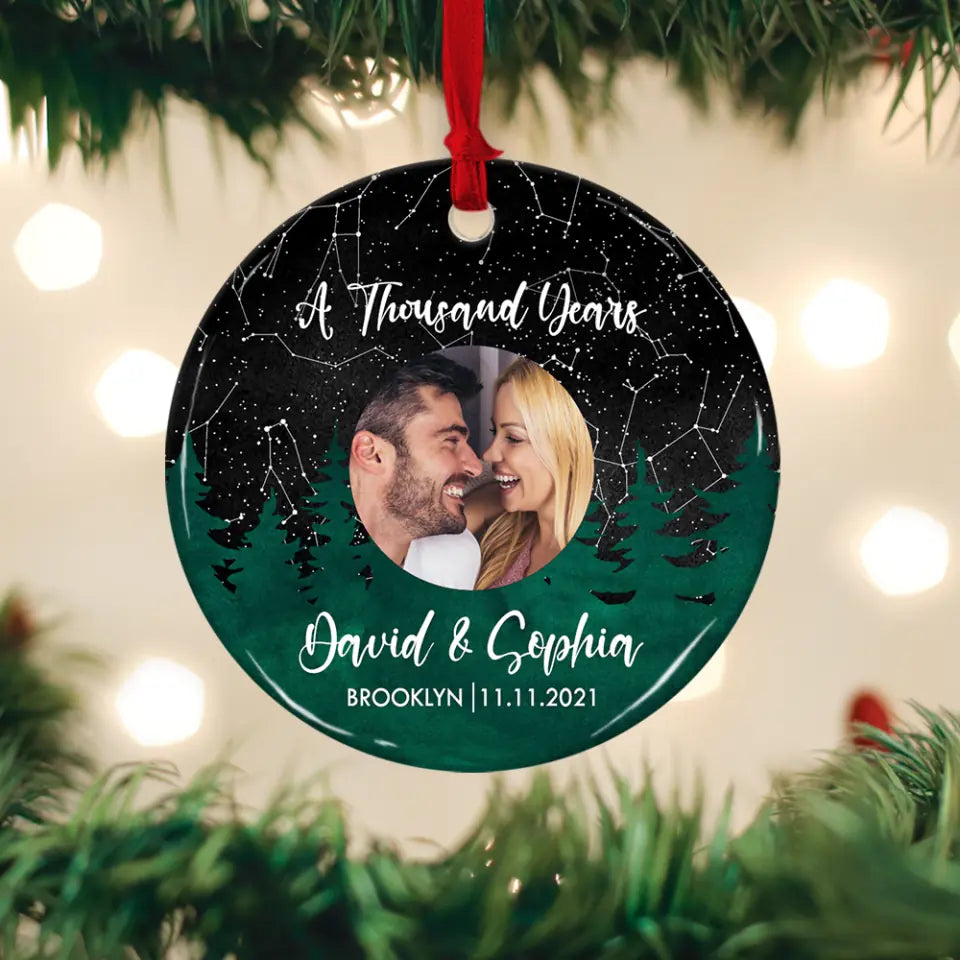 Night Star Map, Custom Favorite Song & Photo - Personalized Ceramic Ornament