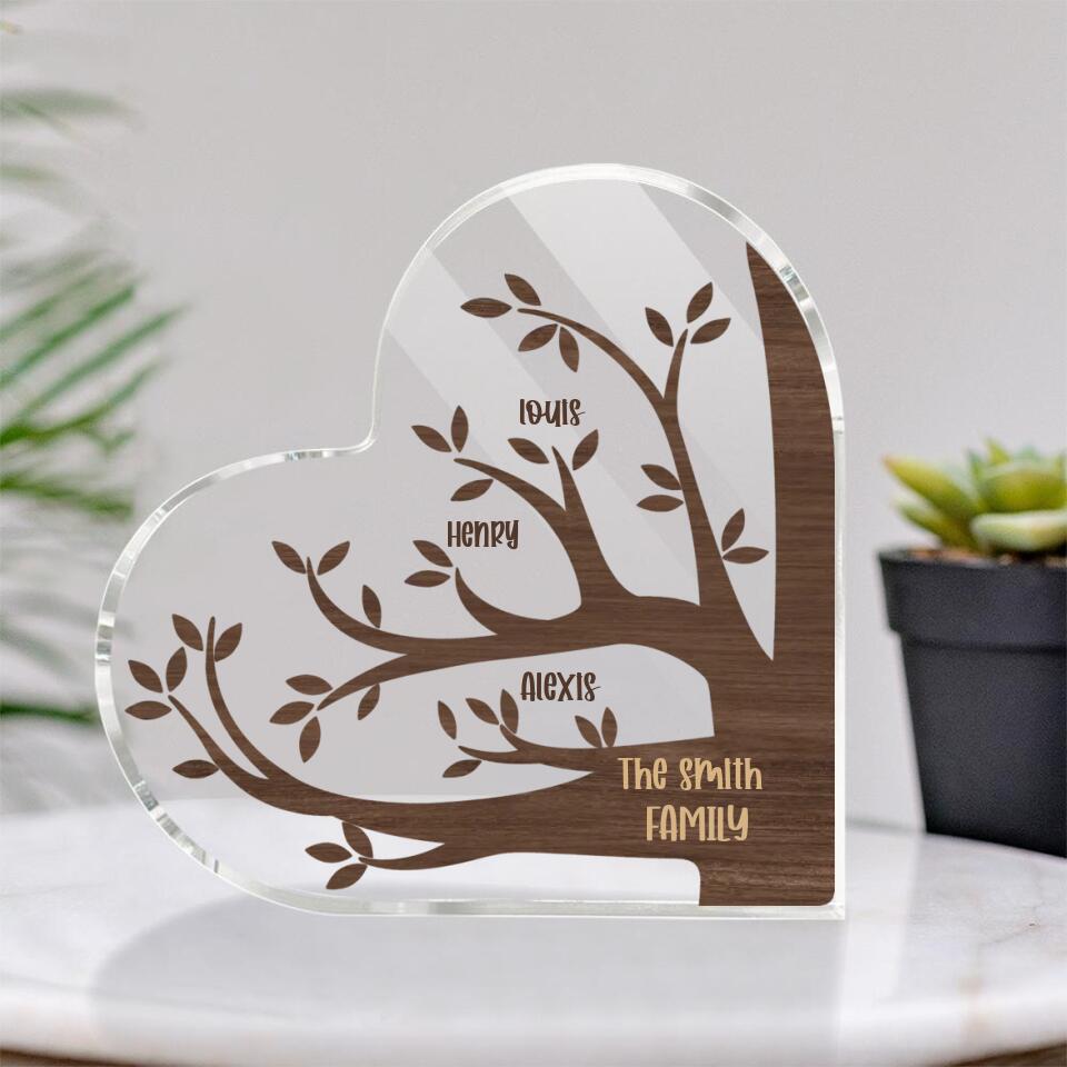Family Tree - Customizable Names - Heart Acrylic Plaque - Best Gift for Mom on Christmas Mother&#39;s day Birthday/ Gift for GrandParent - 210IHNBNAP752