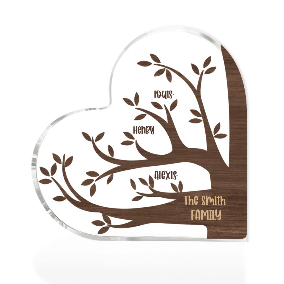 Family Tree Custom Heart Acrylic Plaque Anniversary Gift For Parents Grandparents