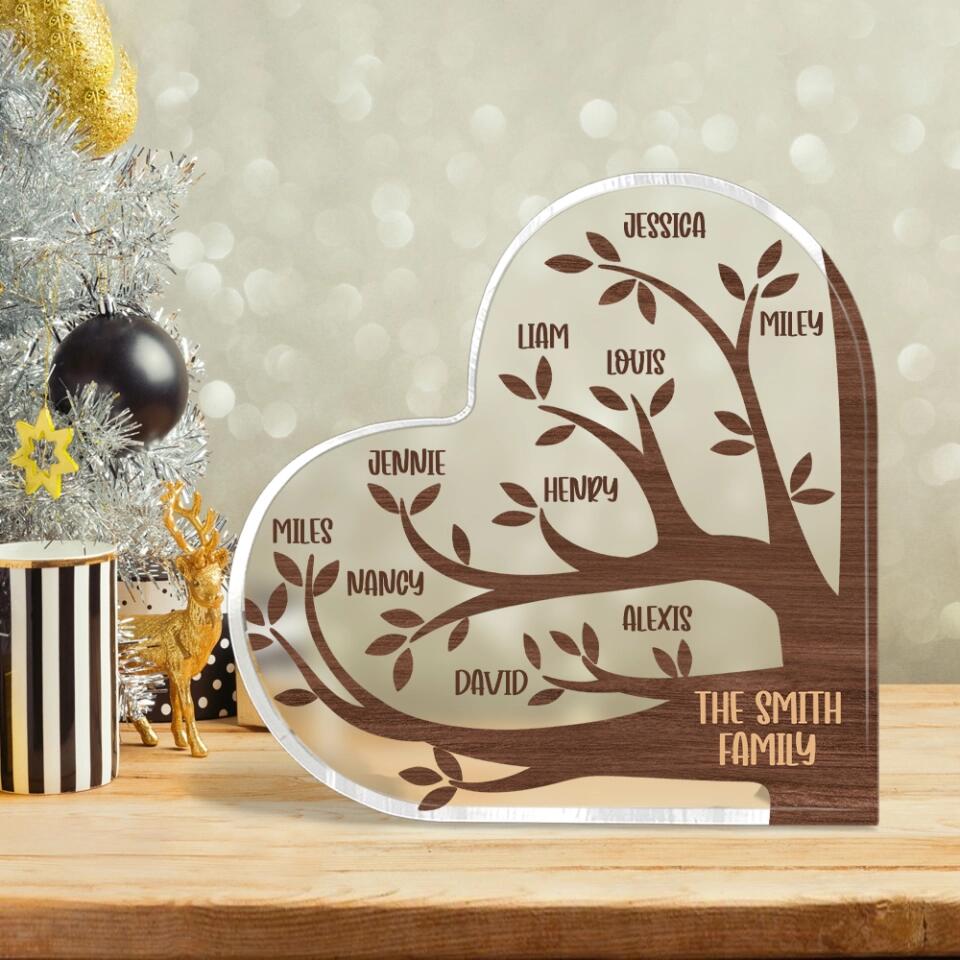 Family Tree Custom Heart Acrylic Plaque Anniversary Gift For Parents Grandparents