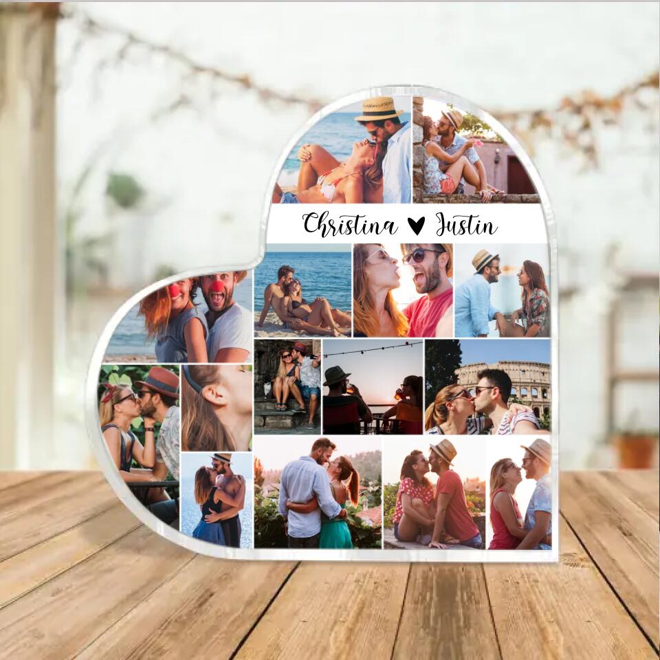 Personalized Photo and Names - Custom Heart Shape Acrylic Plaque - Desk Decorations - Best Christmas Gift for Couple - 210ICNBNAP078