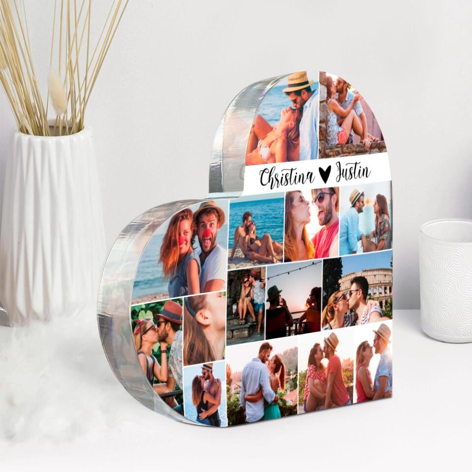 Personalized Photo and Names - Custom Heart Shape Acrylic Plaque - Desk Decorations - Best Christmas Gift for Couple - 210ICNBNAP078