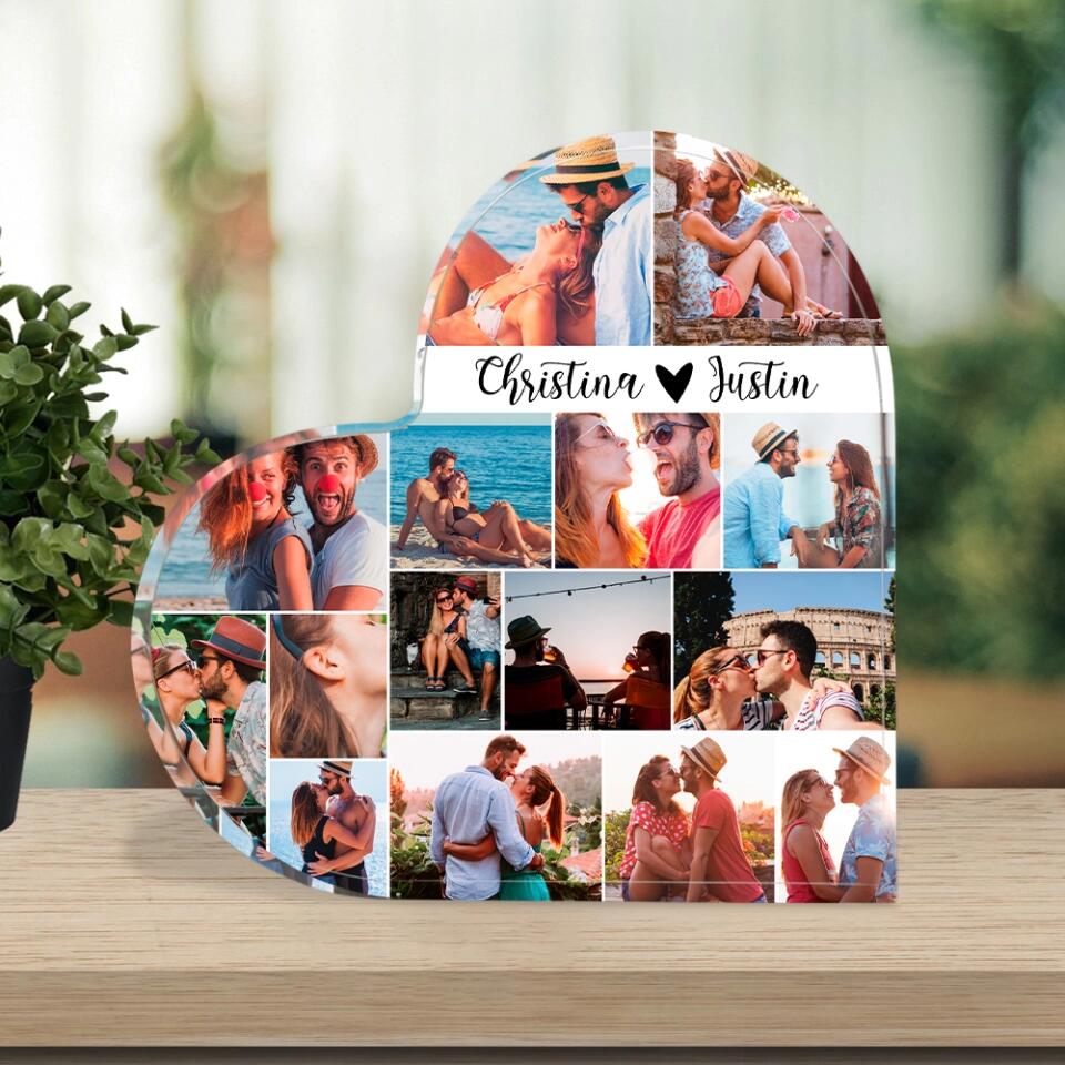 Personalized Photo and Names - Custom Heart Shape Acrylic Plaque - Desk Decorations - Best Christmas Gift for Couple - 210ICNBNAP078