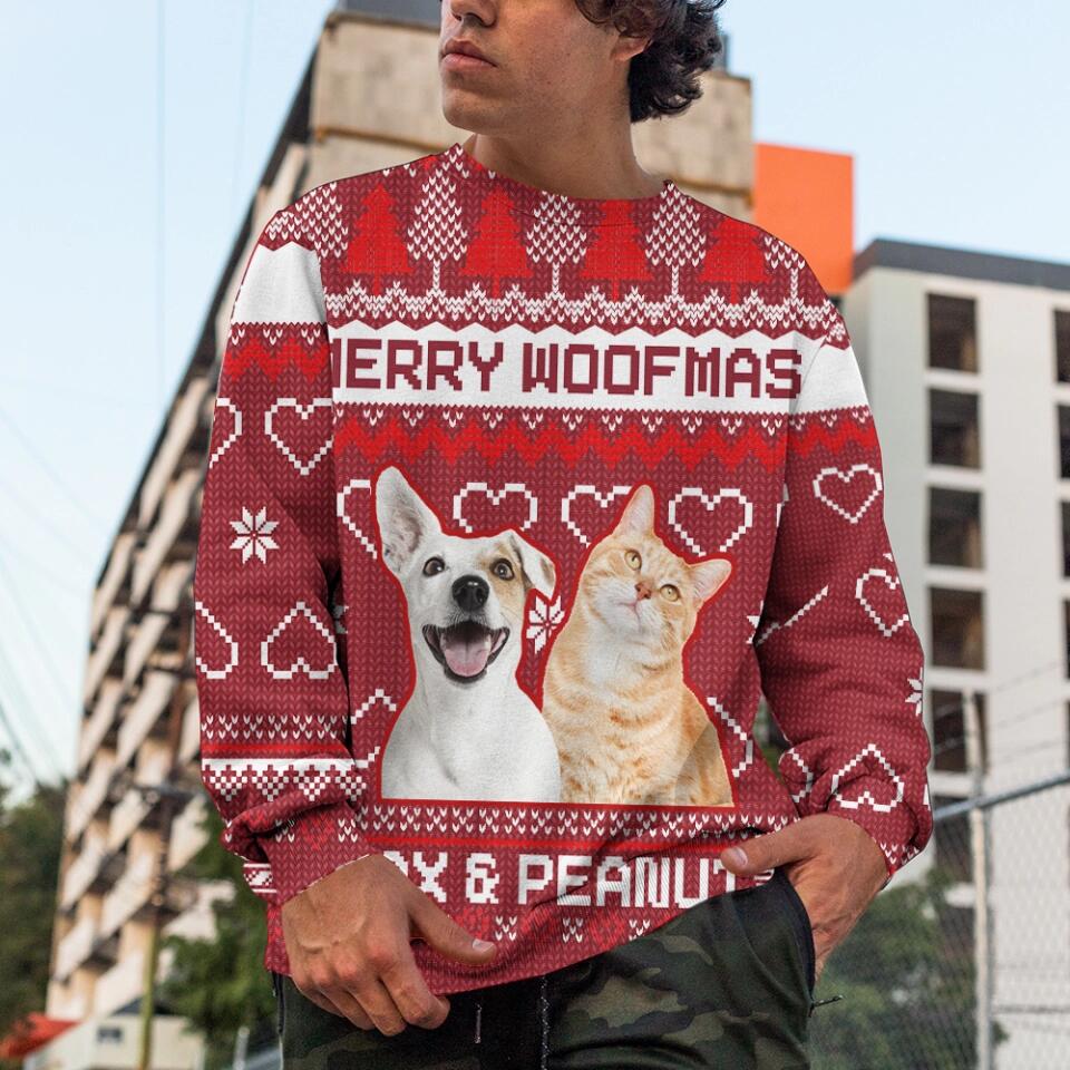 Merry Woofmas Custom Pet Face Christmas Sweatshirt Christmas Gift For Dog Cat Lovers