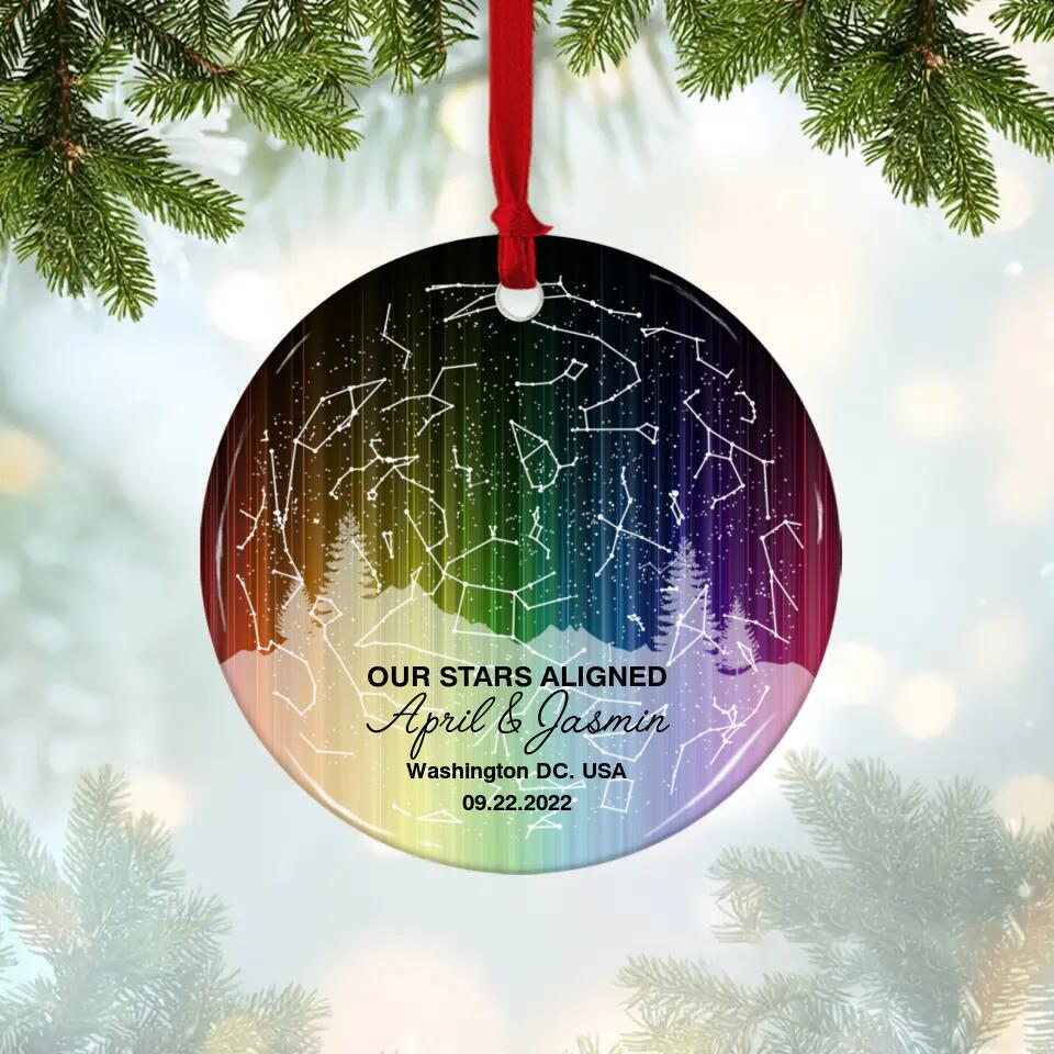 Our Stars Aligned - Personalized Ceramic Ornament - Gift For Couple On Christmas