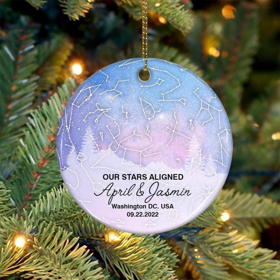 Our Stars Aligned - Personalized Ceramic Ornament - Gift For Couple On Christmas