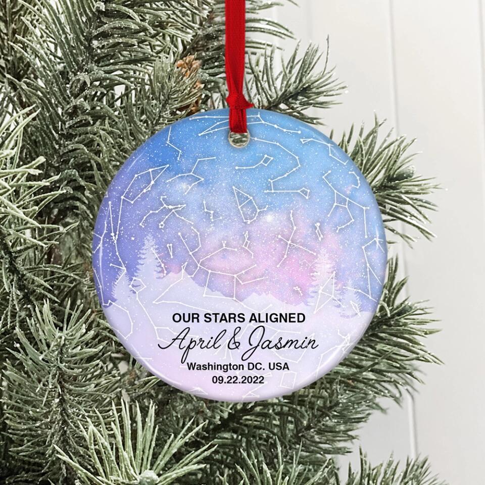 Our Stars Aligned - Personalized Ceramic Ornament - Gift For Couple On Christmas