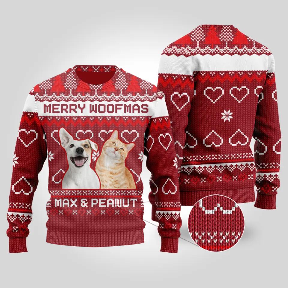 Merry Woofmas - Personalized Name - Add Your Name - Ugly Christmas Sweatshirt - All-Over-Print Sweatshirt - Best Christmas Gift for Pet Lover Dog and Cat - 210IHNUNSW755
