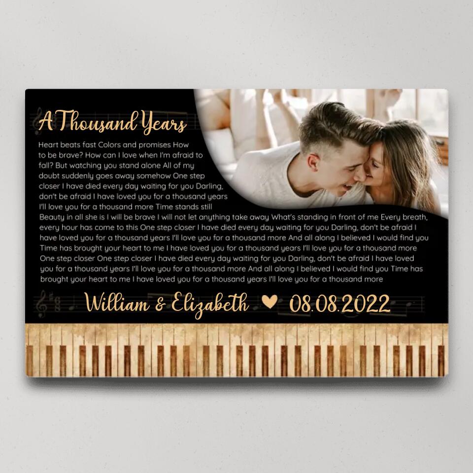 Piano Art Favorite Song Lyrics Custom Canvas Poster Anniversary Gift For Couples