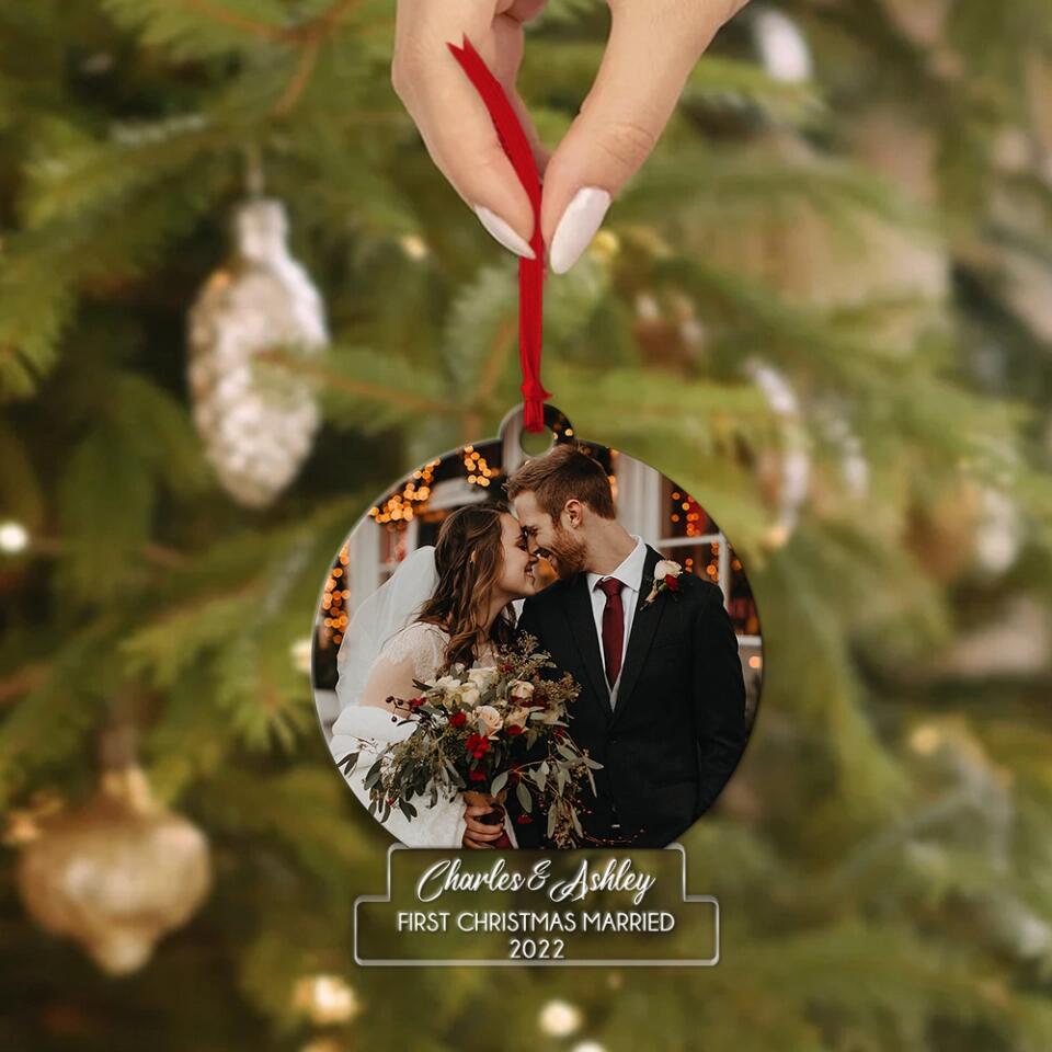 First Christmas Marriage - Custom Ornament for Couples - Personalized Photo Hanging Ornament - Christmas Decor Gift for Her Him
