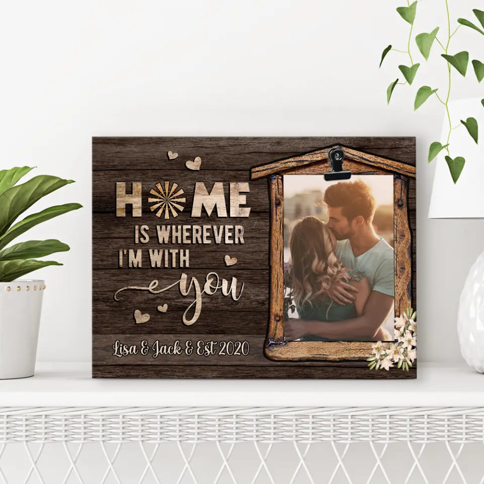Home Is Where I&#39;m With You - Personalized Family Name - Custom Names - Photo Clip Frame - Best Gift for Couple - Anniversary Gifts - 211IHPNPPT491